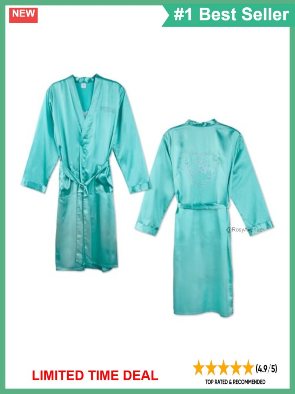 Satin Robe Adjustable Waist Embroidered Logo Lounge Sleepwear